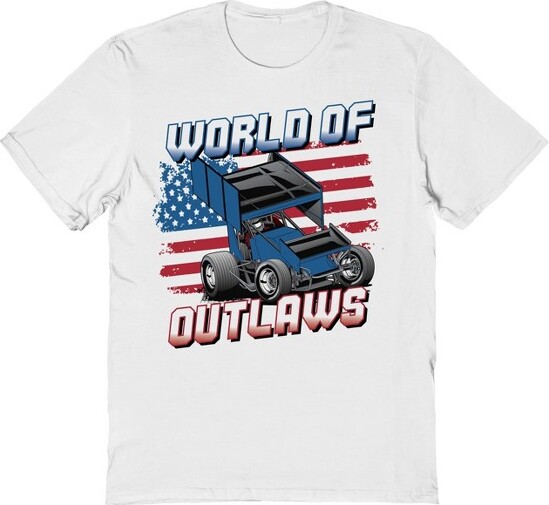 Woo WooMen'sWorldOfOutlawsGradientAmericanFlagShortSleeveGraphicCottonT-Shirt-WhiteS