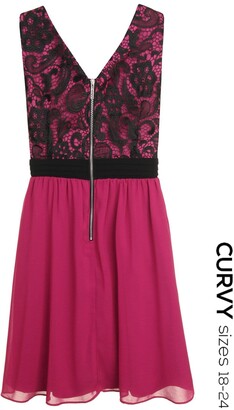 Little Mistress Curvy Curvy Raspberry and Black Exclusive Lace Body Skater Dress