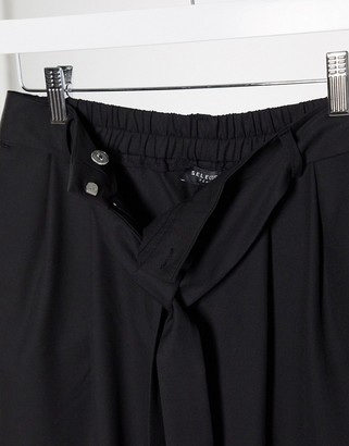 Selected tie waist smart pants in black