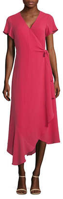 Halston H Asymmetric Hem Short-Sleeve Wrap dress