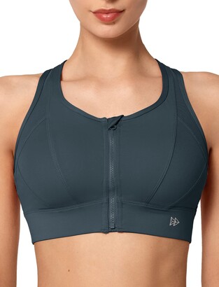 Zipper in Front Sports Bra High Impact Strappy Back Support
