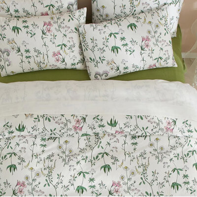 Nayoroom Green Botanical Floral Rose Pink Yellow Flower Duvet Cover Vintage Style Soft Cotton Garden Floral Aesthetic Bedding Set