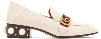 Gucci Peyton Pearl-embellished Leather Loafers - Womens - White