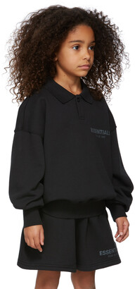 Essentials Kids Black French Terry Long Sleeve Polo