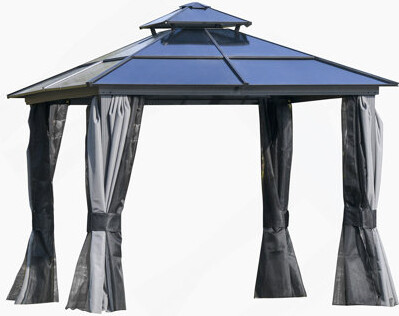 DSUNNER 10' X 10' Hardtop Gazebo Canopy With Polycarbonate Double Roof, Frame, Permanent Pavilion Outdoor Gazebo With Netting And Curtains For Patio, Garden,