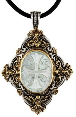 Konstantino Two-Tone Carved Mother of Pearl Cross Pendant Necklace