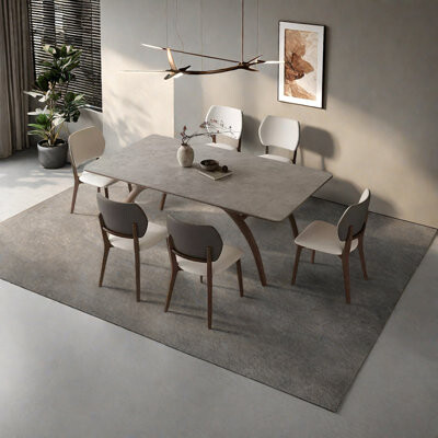 Beicang Home Double Layer Stone Wood Dining Table with Safe Fin
