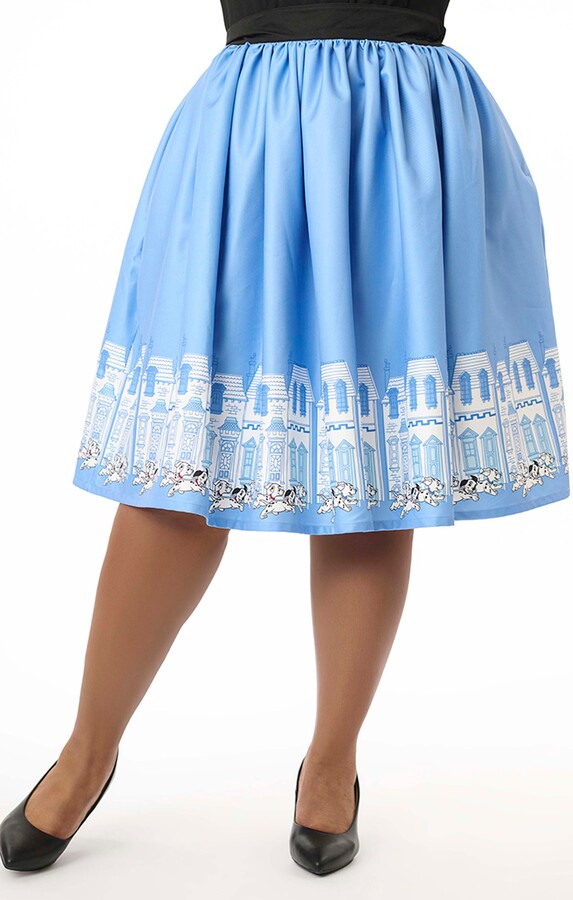 Unique Vintage Plus Size Printed Woven Gellar Swing Skirt