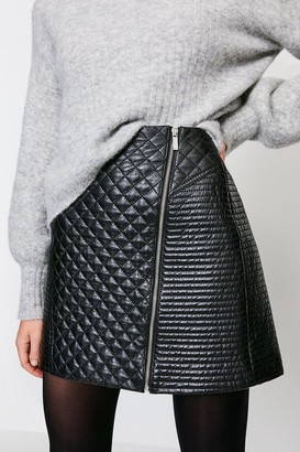 Karen Millen Leather Quilted Zip Mini Skirt