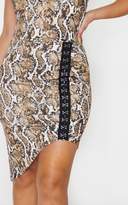 Thumbnail for your product : PrettyLittleThing Tan Snake Print Cowl Neck Hook & Eye Detail Asymmetric Bodycon Dress