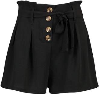 boohoo Linen Look Button Front Paperbag Waist Shorts
