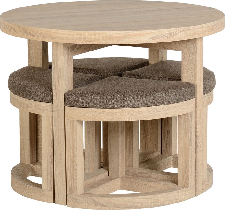 Dunelm Cambourne Round Stowaway Dining Table with 4 Chairs Natural