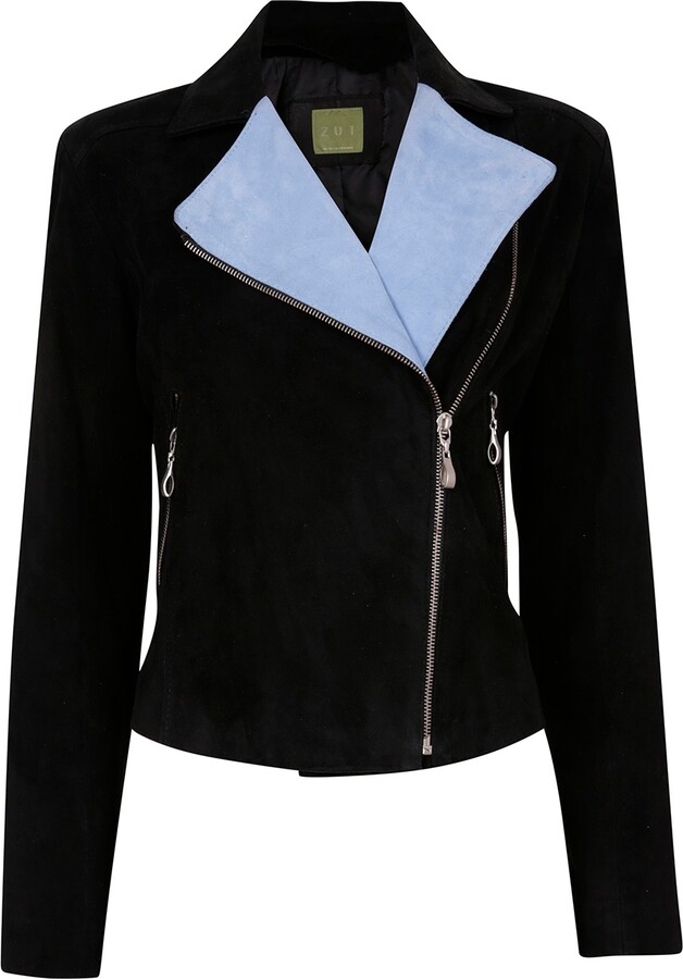 ZUT London Softest Suede Leather Biker Jacket Blue ShopStyle