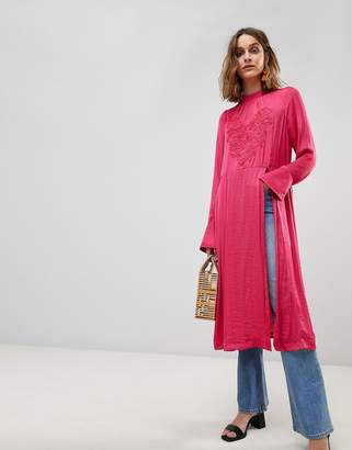 Free People New Day Embroidered Long Tunic Top