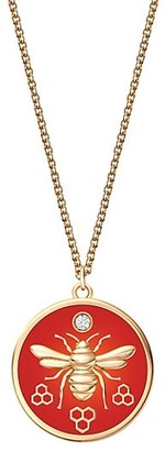 Birks Bee Chic 18K Yellow Gold & Red Enamel Large Round Pendant Necklace