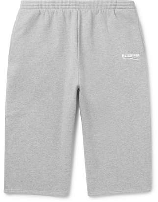 Balenciaga Printed Melange Fleece-back Cotton-blend Jersey Drawstring Shorts - Gray