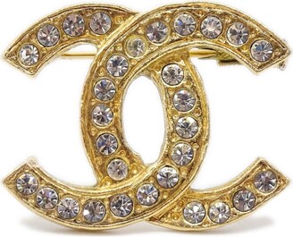 Chanel Pre-owned 2000s CC Faux-Pearl Crystal Embellished Brooch - Gold
