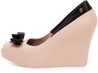 Melissa Shoes Queen Peep-Toe Wedge Pump, Pink/Black
