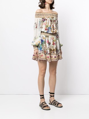 Camilla Off-Shoulder Floral-Baroque Print Silk Dress