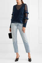 Thumbnail for your product : Self-Portrait Ruffled Crepe-trimmed Guipure Lace Top - Midnight blue
