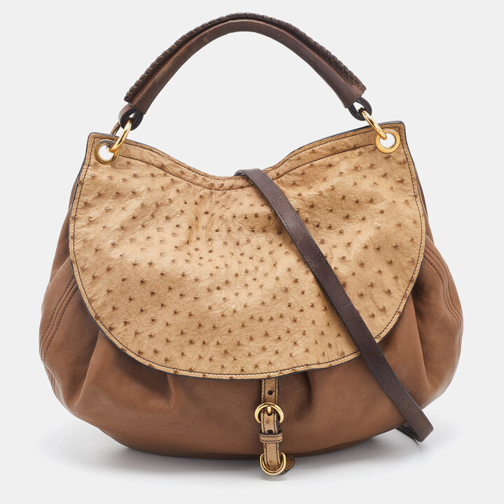 Miu Miu Tri Color Ostrich and Leather Top Handle Bag ShopStyle