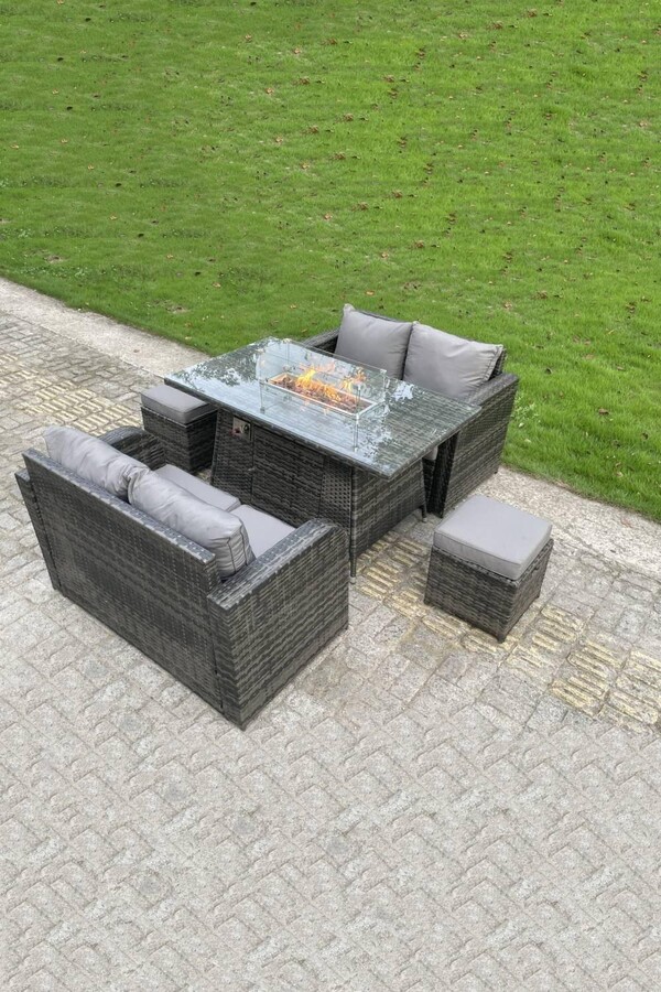 Fimous Rattan Outdoor Furniture Gas Fire Pit Rectangle Dining Table Gas Heate ShopStyle