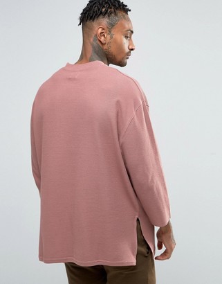 ASOS Oversized Longline T-Shirt In Waffle Fabric With 3/4 Sleeve
