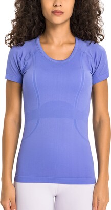 LUYAA Women's Yoga Tops Short Sleeves Seamless Fitted Gym Running