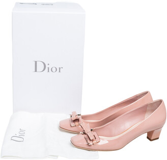 Christian Dior Pink Patent Leather Bow Detail Square Toe Pumps Size 36.5