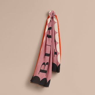Burberry Scallop and Stripe Print Modal Wool Scarf