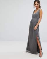 Thumbnail for your product : Little Mistress Metallic Jersey Maxi Dress With Wrap Detail