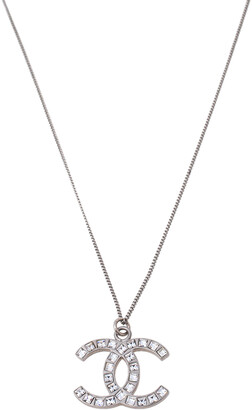Chanel Silver Tone Crystal CC Pendant Necklace - ShopStyle