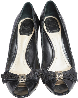 Christian Dior Black Patent Leather Bow Peep Toe Pumps Size 40