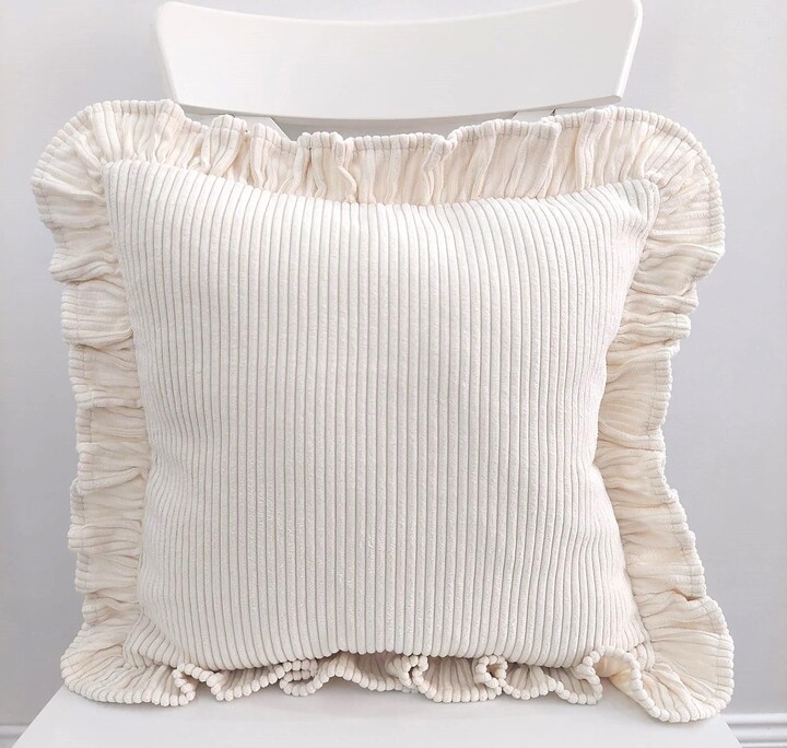 Soft Velvet Pillow With Frill Decorative Sofa Cushion
