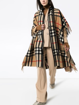 Burberry Leather Piped Checked Cape