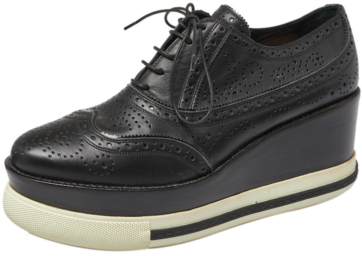 Miu Miu Black Brogue Leather Oxford Platform Sneakers Size 40