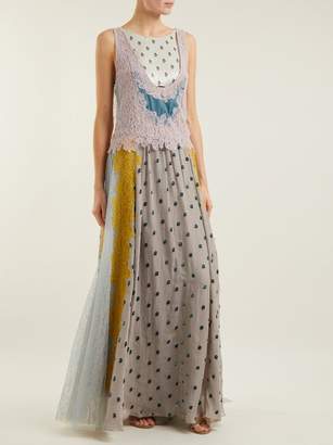 Valentino Flocked-floral Velvet Dress - Womens - Blue Multi