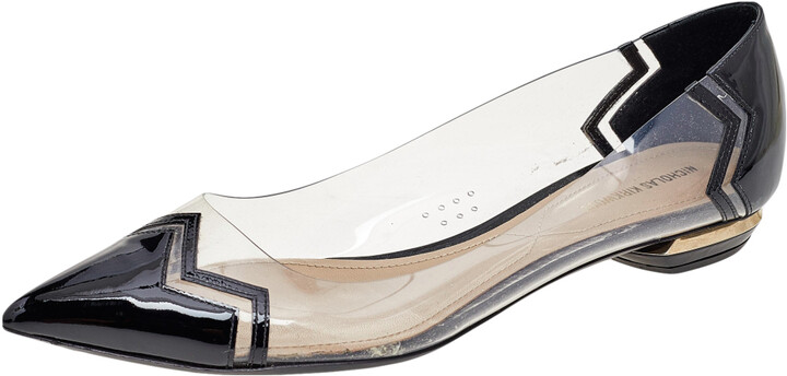 Nicholas Kirkwood Black/Transparent Patent Leather and PVC Pointed Toe  Ballet Flats Size 40 - ShopStyle