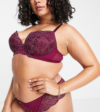 Ann Summers Curve Sexy Lace Planet nylon blend lace plunge bra in burgundy  - BURGUNDY - ShopStyle