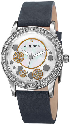 Akribos XXIV Women's Leather Diamond Watch