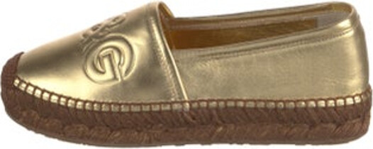 Dolce & Gabbana Leather Espadrilles Gold & Metallic Jute Trim Round-Toes Platform Includes Box Designer
