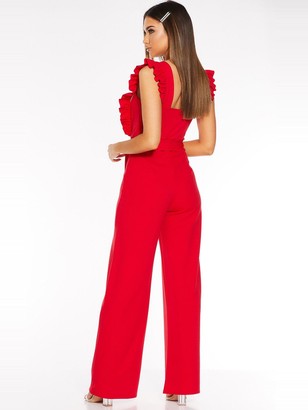 Quiz Frill Sleeve Palazzo Jumpsuit - Red
