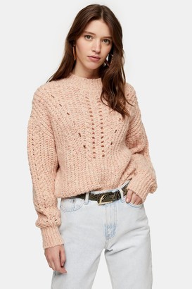 Topshop Womens Pink Textured Pointelle Knitted Jumper - Pink