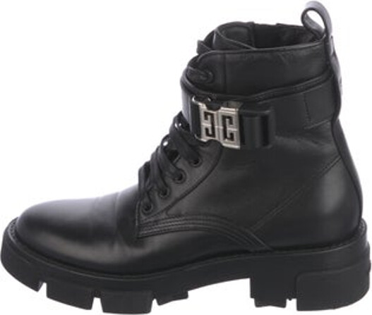 Givenchy Leather Ankle Combat Boots Black Round-Toes Straps & Exposed Zip Closure at Sides Includes Dust Bag Designer