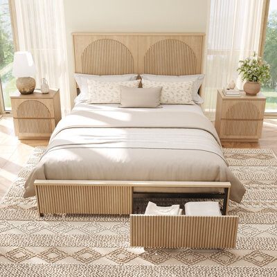 Bay Isle Home Designer Curved Three-dimensional Texture High-back Storage Bed