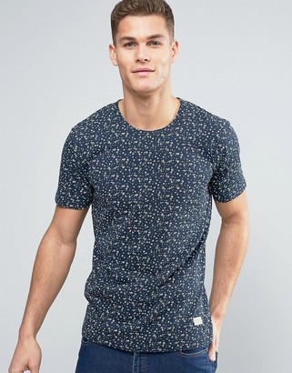 Minimum Johnston T-Shirt Floral Print Slim Fit In Navy