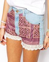 Thumbnail for your product : Your Eyes Lie High Waisted Denim Shorts With Festival Fabric