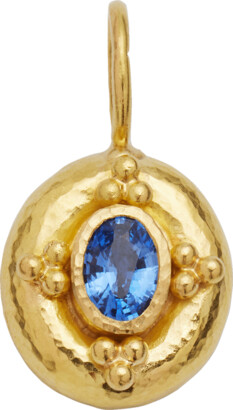 Elizabeth Locke 19K Yellow Gold Vertical Oval Sapphire Pendant with Godron Bezel and Gold Dots