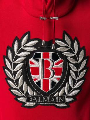 Balmain embroidered logo patch hoodie