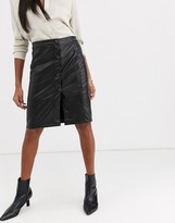 Thumbnail for your product : Vila leather look midi skirt in black